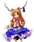  highres horns ibuki_suika long_hair orange_hair ribbon touhou ueno 