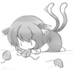  all_fours animal_ears bad_id cat_ears cat_tail chen chibi earrings jewelry monochrome mouse multiple_tails sinhto tail touhou 