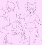  :&lt; angry animal_ears ass bag barefoot breasts cat_ears cat_tail cleaning feet furry jeans kneeling monochrome pixiv16853 soles 