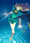  blonde_hair boots cape circlet closed_eyes deedlit elf floating long_hair magic open_mouth pointy_ears record_of_lodoss_war ripples short_dress shoulder_pads sion_(pixiv20787) standing_on_water water yangsion 