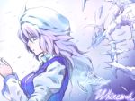  hat ice large_breasts letty_whiterock morino_hon purple_hair scarf short_hair solo touhou wings 