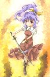  bad_id katana long_hair ponytail purple_hair sword touhou watatsuki_no_yorihime weapon 