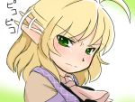  ahoge blonde_hair blush ear_twitch elf face frown green_eyes mizuhashi_parsee pointy_ears short_hair solo touhou 