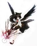  black_hair black_wings bow duca hair_bow high_heels ponytail red_eyes reiuji_utsuho shoes touhou weapon wings 