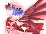  blue_hair hat highres hoshineko_(kiraneko) red_eyes remilia_scarlet sakura_mochi short_hair touhou wings 