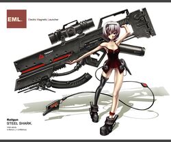  bare_shoulders bfg blue_eyes boots gia gun head_mounted_display huge_gun huge_weapon one_thighhigh original panties pantyshot railgun railgun_(gun) railgun_(weapon) single_thighhigh thigh-highs thighhighs underwear visor weapon white_hair 