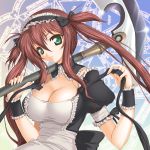  aokihoshi breasts brown_hair cleavage flyking green_eyes hairband large_breasts long_hair maid queen&#039;s_blade queen's_blade scythe solo twintails 
