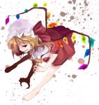  blonde_hair fangs feet flandre_scarlet grin hands hat pepeko red_eyes shadow smile touhou wings 