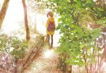  bag bookbag brown_hair hoodie looking_back nagi_kanami original plant short_hair tree walking 