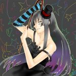  1girl akiyama_mio asymmetrical_clothes bare_shoulders black_hair bunny cane colorful don&#039;t_say_&quot;lazy&quot; don&#039;t_say_lazy dress er-mint hat heart k-on! long_hair mini_top_hat off_shoulder rabbit rainbow single_glove solo star striped top_hat 