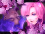  close-up closed_eyes dark_skin earrings flower glasses himemiya_anthy jewelry kayu lipstick pink_hair purple_hair realistic rose shoujo_kakumei_utena tenjou_utena 