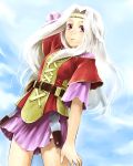  bad_id belt circlet cloud dress guin_saga linda_(guin_saga) long_hair pouch purple_eyes rakuto_mangan ran-neko sky stretch tunic white_hair 