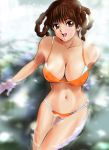    braid breasts brown_eyes brown_hair cleavage dead_or_alive funky-harem large_breasts lei_fang lowleg lowleg_bikini open_mouth shiny shiny_skin shu-z sitting solo swimsuit twin_braids wading water 