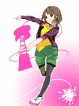  brown_eyes brown_hair collar er-mint fashion guitar hair_ornament hairpin heart hirasawa_yui hoodie instrument k-on! leggings legwear_under_shorts pantyhose short_hair shorts solo 