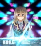 blonde_hair blue_eyes glow glowing instrument k-on! kotobuki_tsumugi labotamochi lens_flare long_hair school_uniform solo synthesizer