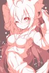  &gt;;) 1girl 2016 ahoge animal_ears arm_behind_head arm_up artist_name blush breasts c.c.r_(ccrgaoooo) dated detached_sleeves hand_in_hair head_tilt highres long_hair monochrome number original red sketch small_breasts solo very_long_hair 