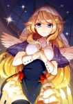  1girl absurdres blue_eyes breasts candle hands_clasped highres kenpin long_hair looking_at_viewer original smile solo wings 