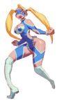 1girl blonde_hair boots fl_(l-fl) open_mouth rainbow_mika street_fighter twintails wrestling_mask wrestling_outfit 