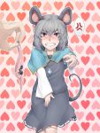  1girl anger_vein angry animal_ears blush capelet censored clenched_teeth covering covering_crotch d:&lt; disney embarrassed fangs grey_hair heart highres holding holding_panties identity_censor jewelry ldl_(bcw1025) long_sleeves looking_at_viewer mickey_mouse mouse_ears mouse_tail nazrin panties panties_removed pendant pink_panties reaching_out red_eyes short_hair skirt skirt_set solo_focus spoken_anger_vein tail teeth touhou underwear 