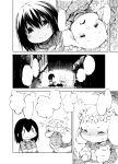  arm_support asriel_dreemurr blank_speech_bubble blush blush_stickers chara_(undertale) child claws closed_eyes comic fang flower flying_sweatdrops furry head_wreath highres looking_down looking_up lying monochrome on_back open_mouth rai-rai sample shirt sitting smile speech_bubble striped striped_shirt undertale 