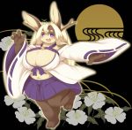  1girl artist_request borrowed_character breasts female flower full_body furry japanese_clothes long_hair plant rabbit skirt solo stick_ears violet_eyes white_hair 