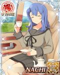  1girl blue_hair blush breasts closed_eyes large_breasts long_hair nachi_(senran_kagura) senran_kagura senran_kagura_(series) senran_kagura_new_wave sitting smile solo 