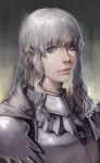  1boy armor berserk blue_eyes breastplate cape danial griffith highres lips long_hair looking_at_viewer male_focus portrait sidelocks solo white_hair 