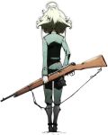  arms_behind_back bolt_action from_behind full_body gun holding holding_weapon military military_uniform official_art rifle short_hair solo standing tanya_degtyaryov uniform weapon weapon_request white_background youjo_senki 