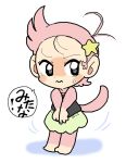  1girl black_eyes female full_body furry monkey oda_takashi pink_hair short_hair skirt solo white_background 