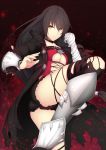  1girl ass bare_shoulders black_hair black_panties breasts choker collarbone daiaru expressionless highres long_hair panties solo tales_of_(series) tales_of_berseria under_boob underwear velvet_crowe very_long_hair yellow_eyes 