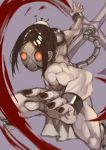  1girl black_hair female mask muscle painwheel_(skullgirls) red_eyes short_hair skullgirls solo stitches tagme 