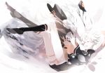  1boy ^_^ black_legwear closed_eyes gokotai gokotai&#039;s_tigers hakuanobun hat hat_removed headwear_removed kiwame_(touken_ranbu) kneehighs male_focus open_mouth shorts smile tiger touken_ranbu white_hair white_tiger 