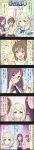  3girls 5koma ahoge blonde_hair blue_eyes blush brown_hair character_name comic flying_sweatdrops glasses green_eyes highres hori_yuuko idolmaster idolmaster_cinderella_girls long_hair long_image low_twintails multiple_girls official_art ponytail red_eyes short_hair smile sparkle sweatdrop tall_image twintails yagami_makino yusa_kozue 