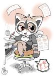  1girl breasts brown_eyes female full_body furry glasses indoors oda_takashi open_mouth panties paper pencil raccoon skirt solo underwear white_background writing 