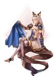  1girl animal_ears arm_support armor armored_boots belt boots detached_collar elbow_gloves erun_(granblue_fantasy) gloves granblue_fantasy grey_boots heles highres legs_crossed long_hair pip_(red_juice1869) silver_hair sitting solo spaulders thigh-highs thigh_boots vambraces 