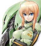  1girl 2016 ahoge alternate_color amania_orz angry armor blue_eyes bodysuit breast_hold breasts cleavage crossed_arms dated elpeo_puru engrish frown gloves gundam gundam_zz head insignia large_breasts looking_at_viewer mecha older orange_hair pilot_suit qubeley ranguage science_fiction serious short_hair signature sketch solo spacesuit text upper_body white_background zeon 