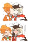  ... 2girls 2koma aquila_(kantai_collection) black_gloves blonde_hair blush cheek_kiss closed_eyes comic gloves graf_zeppelin_(kantai_collection) hair_ornament hairclip hand_on_own_cheek hat high_ponytail kantai_collection kiss long_hair multiple_girls open_mouth orange_hair peaked_cap rebecca_(keinelove) sidelocks silent_comic spoken_ellipsis steam sweat twintails upper_body wavy_hair yuri 