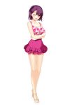  1girl bare_shoulders breasts crossed_arms dress full_body hairband highres hoshi_ori_yume_mirai koizumi_amane looking_at_viewer one_eye_closed open_mouth purple_hair sandals short_dress short_hair simple_background smile solo standing transparent_background yellow_eyes 
