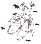  1girl bat_print bats demon_wings female head_wings inkerton-kun leotard lilith_aensland monochrome short_hair simple_background solo vampire_(game) white_background wings 