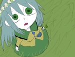  1girl grass green_eyes grey_hair koishi_adventure komeiji_koishi touhou 