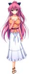  1girl absurdres akusera blush breasts brown_eyes dress full_body hand_on_own_chest highres large_breasts long_hair looking_at_viewer pink_hair ponytail reminiscence reminiscence_re:collect sandals solo standing tomose_shunsaku transparent_background very_long_hair 