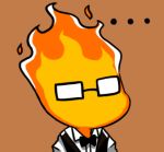  ... 1boy bow bowtie brown_background fire glasses grillby gyate_gyate lowres male_focus simple_background solo undertale upper_body vest yaruky 