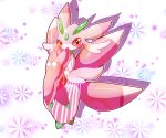  10s blush floral_background highres liu_wo lurantis no_humans pokemon pokemon_(creature) pokemon_(game) pokemon_sm red_eyes solo white_background 