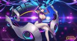  1girl absurdly_long_hair absurdres alternate_costume artist_name bangs black_gloves blue_hair bodysuit breasts bunny_pose catsuit cleavage cleavage_cutout closed_mouth collarbone copyright_name covered_navel dj_sona erect_nipples formal glint gloves gradient_hair hands_up hayanpool headgear headphones highres huge_breasts large_breasts league_of_legends legs_crossed lips long_hair long_sleeves looking_at_viewer multicolored_hair petals pink_lips purple_hair skin_tight solo sona_buvelle sparkle suit swept_bangs turtleneck twintails very_long_hair violet_eyes 