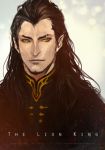  1boy black_hair collared_shirt copyright_name disney facial_hair green_eyes j_(onose1213) long_hair male_focus personification scar scar_(the_lion_king) solo the_lion_king upper_body yellow_sclera 