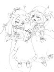  2girls book camel_(dansen) female low-tied_long_hair mob_cap monochrome multiple_girls patchouli_knowledge reading remilia_scarlet tied_hair touhou wings 