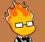  1boy blush bow bowtie brown_background fire glasses grillby gyate_gyate lowres male_focus simple_background solo undertale upper_body vest yaruky 