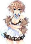  1girl alternate_breast_size bare_shoulders blanc blue_eyes blush breasts choker choujigen_game_neptune cleavage crossed_arms dress highres large_breasts light_brown_hair looking_at_viewer neptune_(series) open_mouth ribbon_choker short_dress short_hair simple_background smile solo tsunako white_background 