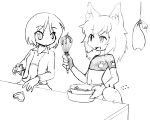  alternate_costume animal_ears camel_(dansen) cookie_cutter cooking egg_beater hanged kyu_(dgallon) midriff milia milia_wars monochrome navel puki_(dgallon) sachiho 