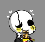  blush chibi chopsticks eating grey_background gyate_gyate heart lowres ramen ribbed_sweater simple_background solo sweater turtleneck undertale uneven_eyes upper_body w.d._gaster white_skin yaruky 